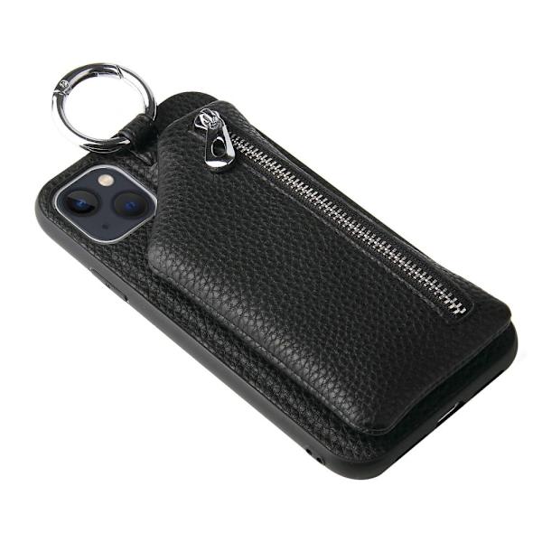 Zipper læderetui med pung til iPhone 14 - Sort Black