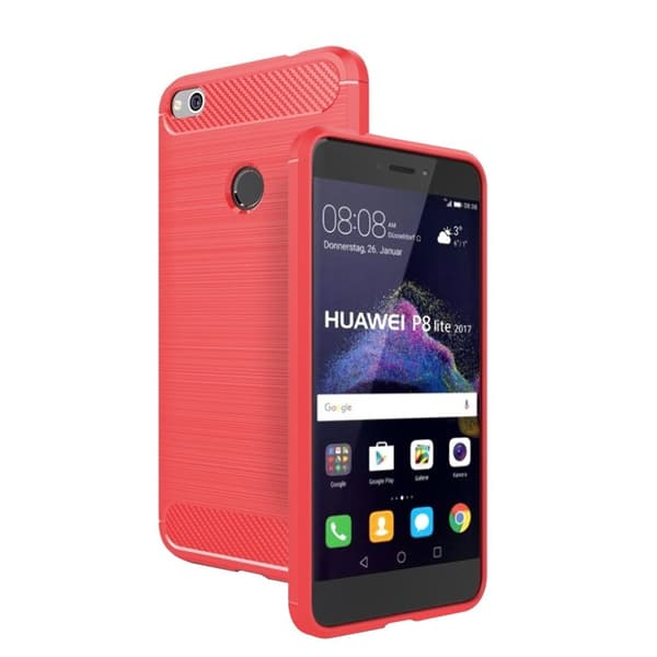 Huawei Honor 8 Lite silikondeksel /m børstet karbonfiber - Red