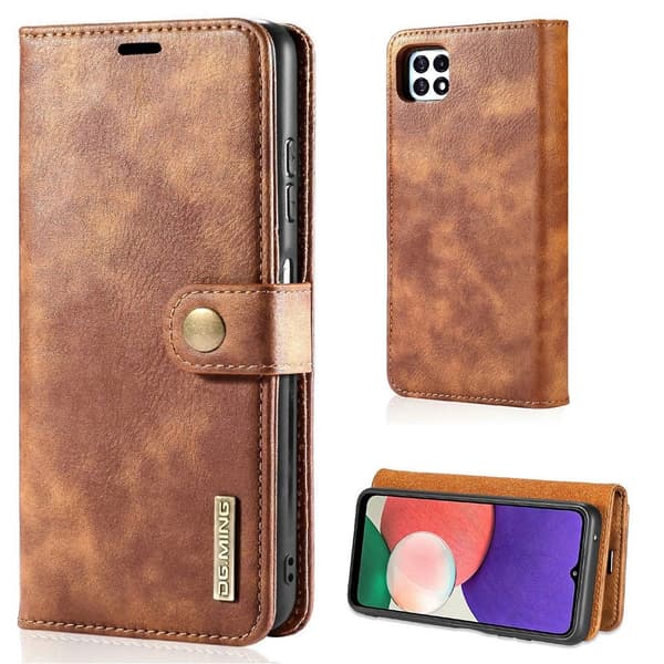 DG.MING Samsung Galaxy A22 5G 2-i-1 lommeboketui - Brun Brown