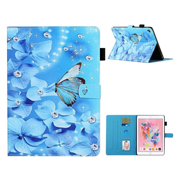 iPad (2018) pattern leather flip case - Butterfly and Flower Blue