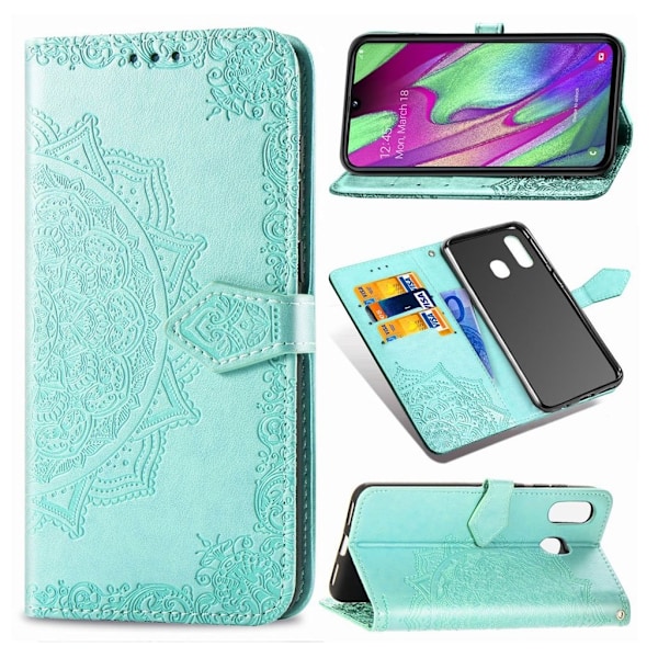 Mandala läder Samsung Galaxy A40 fodral - Grön Grön