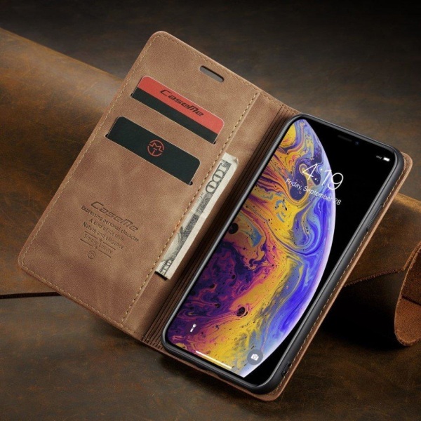 CASEME iPhone XS plånboksfodral i läder med auto-absorberande ma Beige