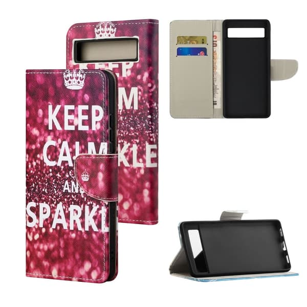 Wonderland Google Pixel 8A flip-etui - Vær Rolig Og Glitrende Pink
