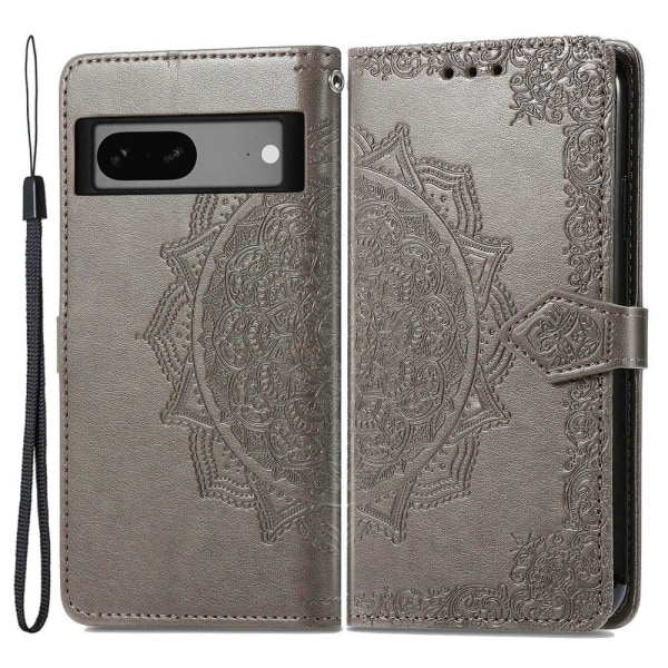 Mandala Google Pixel 7a Flip Etui - Grå Silver grey