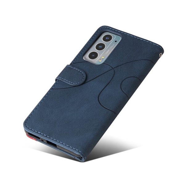 Tekstureret Læder Etui med Strop TilMotorola Edge 20 - Blå Blue