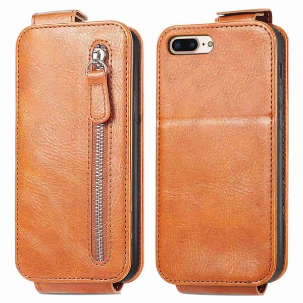 Vertical Flip Phone Suojakotelo With Zipper For iPhone 7 Plus / 8 Plus - Ruskea Brown