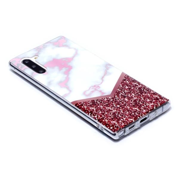 Marble Samsung Galaxy Note 10 Etui - Hvit Marmor Og Glitter Red