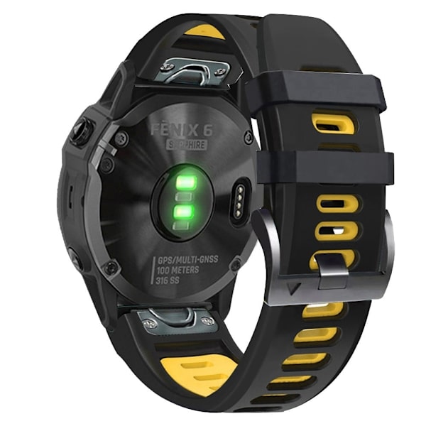 26 mm silikonerem til Garmin- og Coros-ure - Sort / Gul Black
