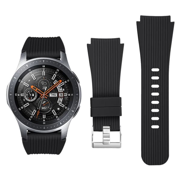 Samsung Galaxy Watch (46mm) erstatnings urrem i silikone ned stribet tekstur - Sort Black
