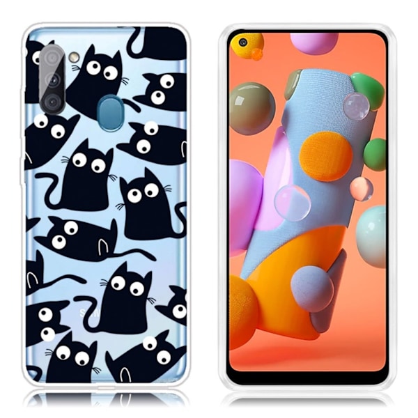 Deco Samsung Galaxy A11 kuoret - Musta Kissat Multicolor