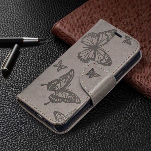 Butterfly iPhone 12 Mini Læderetui - Sølv/Grå Silver grey