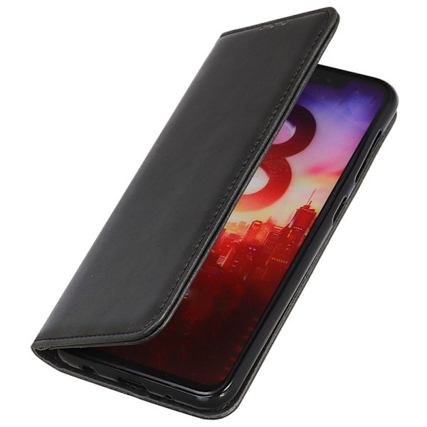 Flip Etui med Pung i Ægte Læder til Motorola Moto E13 - Sort Black