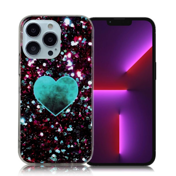 Marmordesign iPhone 13 Pro deksel - Grønt Hjerte Multicolor