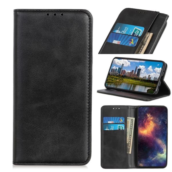 Flip Etui med Pung i ægte Læder til Motorola G Pure - Sort Black