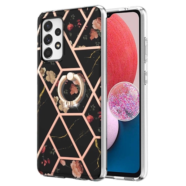 Marmormotiv Samsung Galaxy A13 4G skal - Svarta Blommor Svart
