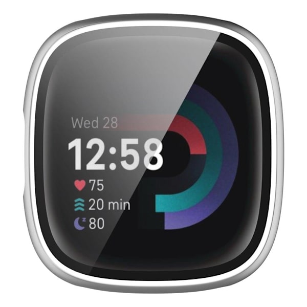 Fitbit Sense 2 / Versa 4 cover med hærdet glas - Sølv Silver grey