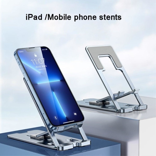 Universal aluminum alloy foldable desktop phone stand - Grey Silvergrå