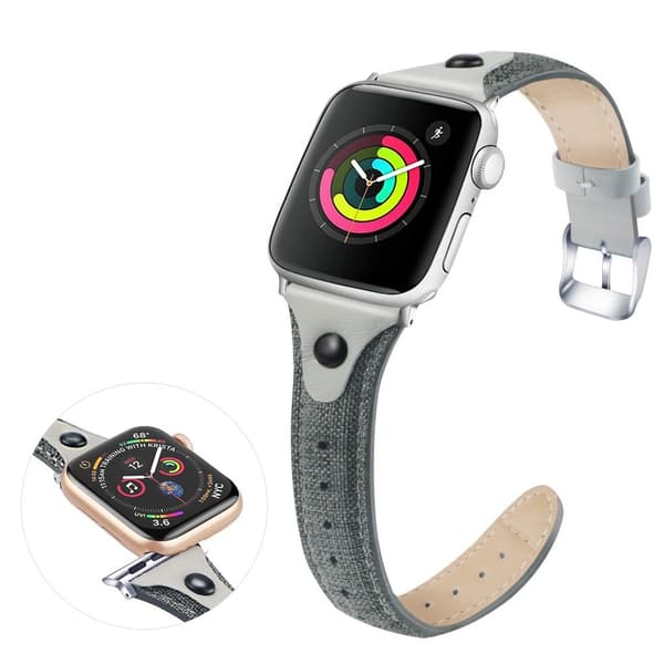 Apple Watch Series 5 / 4 40mm canvas urrem i ægte læder - Grå / Grå Silver grey