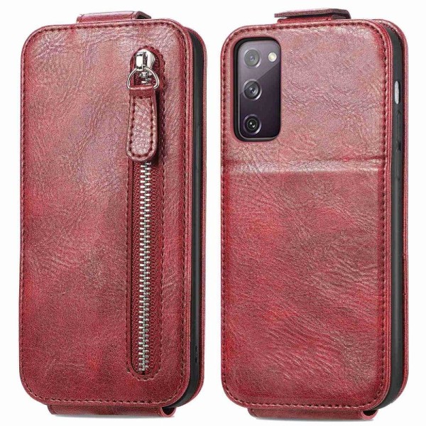 Vertical Flip Phone Etui med Zipper til Samsung Galaxy S20 FE 2022 / S20 Fe 5g / S20 Fe - Rød Red