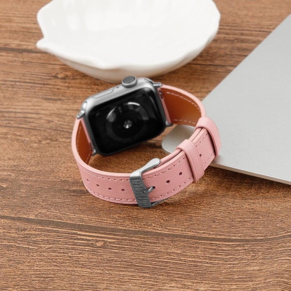 Apple Watch (45mm) Top Layer Cowhide Aitoa Nahkaa Rannekellon Nauha - Pinkki Pink