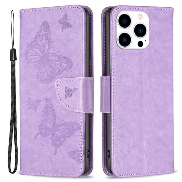 Butterfly iPhone 16 Pro Max nahkakotelo - Violetti Purple