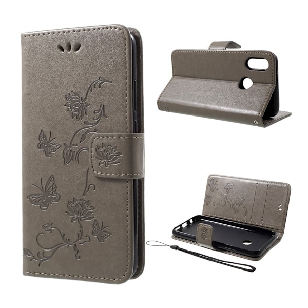 Butterfly läder Huawei P20 Lite fodral - Silver/Grå Silvergrå