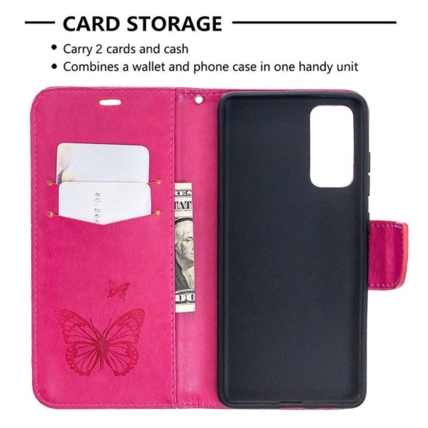 Butterfly Samsung Galaxy S20 FE 5G / Samsung Galaxy S20 FE nahkakotelo - Ruusu Pink