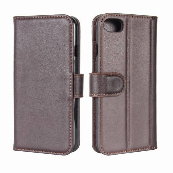 iPhone 7/8 flip etui i ægte spaltlæder - Brun Brown