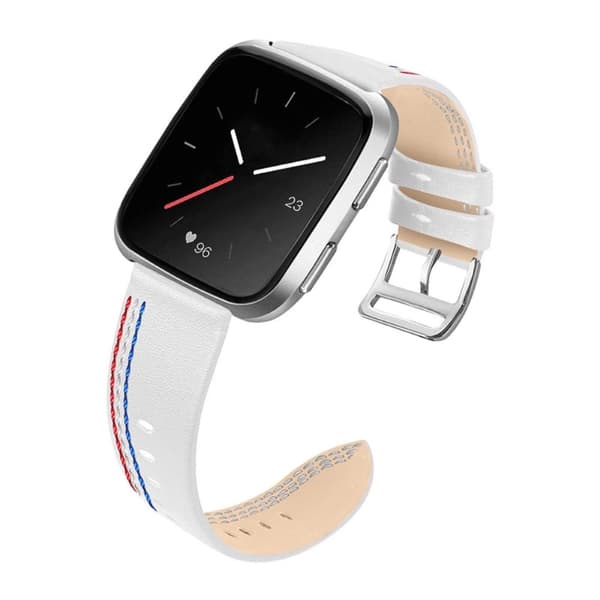 Fitbit Versa 2 / Versa Lite Klockarmband med sömmar i koskinnläder - Vit Vit
