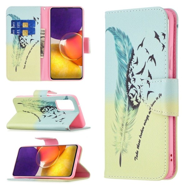 Wonderland Samsung Galaxy A82 5G Flip etui - Fjer mønster Multicolor