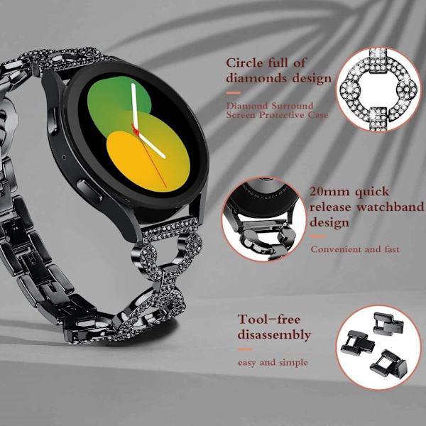 Samsung Galaxy Watch 5 / 4 urrem med rhinestone-dekor - Sort Black