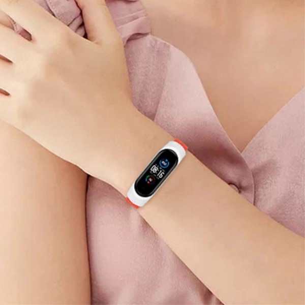 Xiaomi Mi Band 7 / 6 / 5 elastinen nailon kellonhihna - Musta / Valkoinen Black