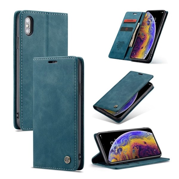 CASEME iPhone XS plånboksfodral i läder med auto-absorberande magnetstängning - blå Blå
