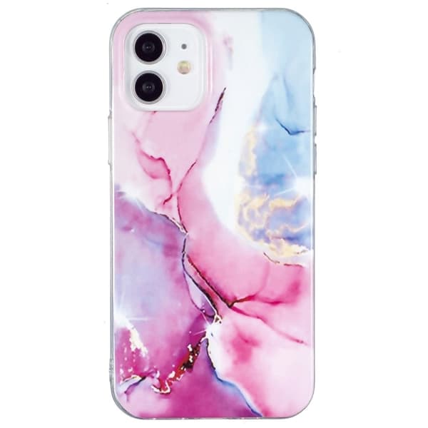 Marmormotiv iPhone 12 / iPhone 12 Pro skal - Rosa / Blå multifärg