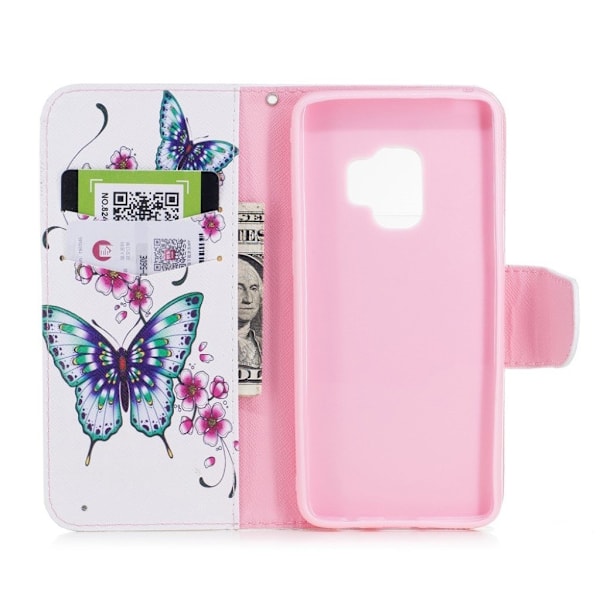 Samsung Galaxy S9 Printet Mønster PU læder flip etui - sommerfugl og blomst Multicolor