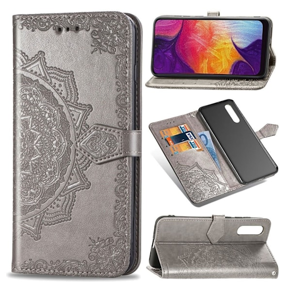 Mandala läder Samsung Galaxy A50 fodral - Silver/Grå Silvergrå
