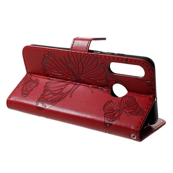 Huawei P30 Lite aftryk Sommerfugl læder etui - Rød Red