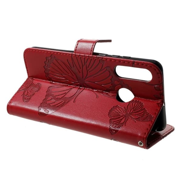 Huawei P30 Lite forlaget butterfly læretui - Rød Red