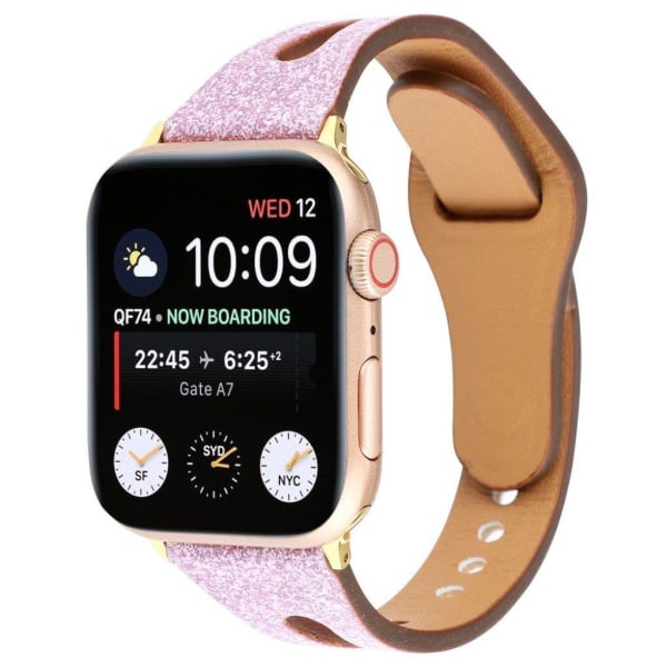 Apple Watch Series 4 44mm flash pulver ægte læder Urrem - Lyserød Pink