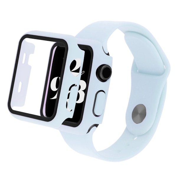 Apple Watch SE 2022 (40mm) silikoninen ranneke ja suojus karkaistulla lasilla - Vauvasininen Blue