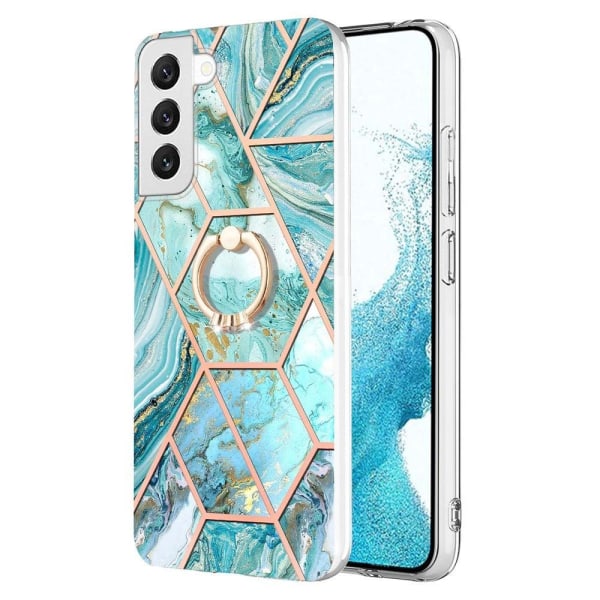 Marble Patterned Suojakuori With Ring Holder For Samsung Galaxy S23 - Sininen Blue