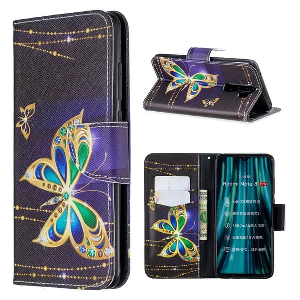 Wonderland Xiaomi Redmi Note 8 Pro flip-etui - Krystall Sommerfugler Multicolor