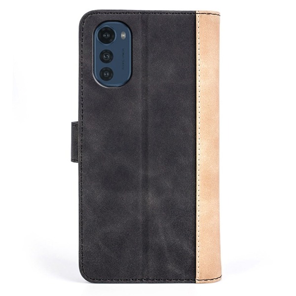 To Farvet Læder Flip Case til Motorola Moto E32 - Sort Black