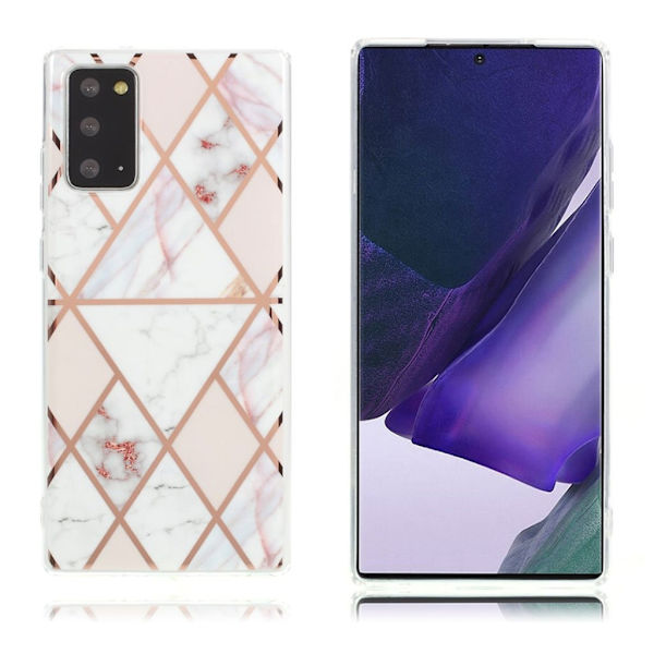 Marble Samsung Galaxy Note 20 Etui - Hvit / Rosa Pink