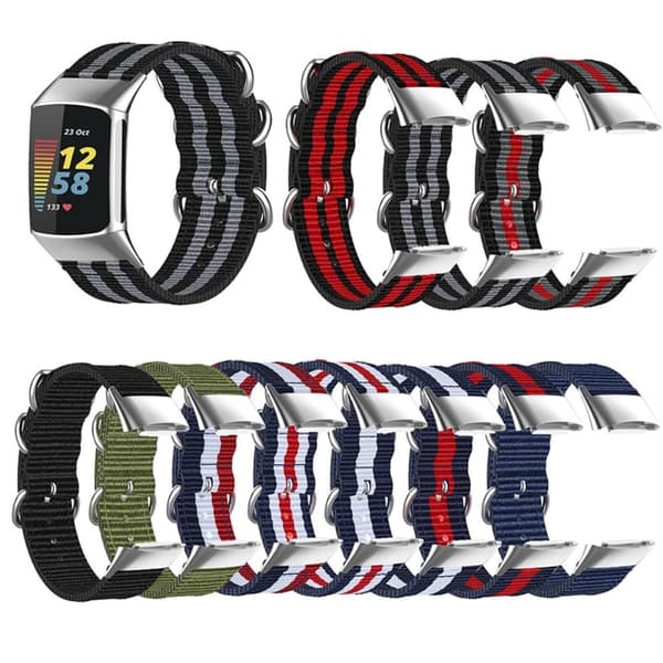 Fitbit Charge 5 elastinen nylonkellohihna hopeisella soljella - Sininen / Valkoinen / Sininen Multicolor