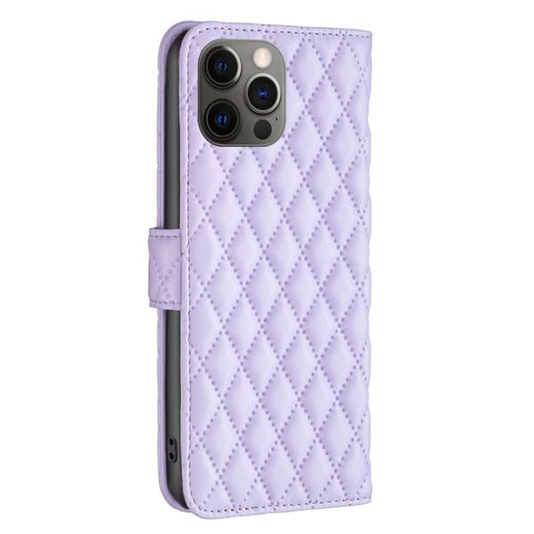 Rombemønster, matt flip-deksel for iPhone 12 Pro - Lilla Purple
