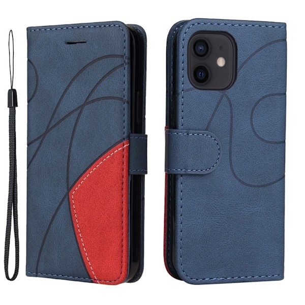 Teksturert læretui med stropp for iPhone 13 Mini - Blå Blue