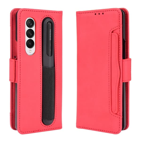 Modern-styled Leather Wallet Suojakotelo For Samsung Galaxy Z Fold3 5G - Punainen Red