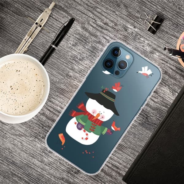 iPhone 16 Pro Max Fodral Julmönster Tryck Mjukt Flexibelt Telefonskydd - Snögubbe Vit