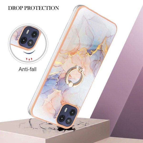 Marble Patterned Suojakuori With Ring Holder For Motorola Moto G50 5G - Milky Way Marble White Multicolor